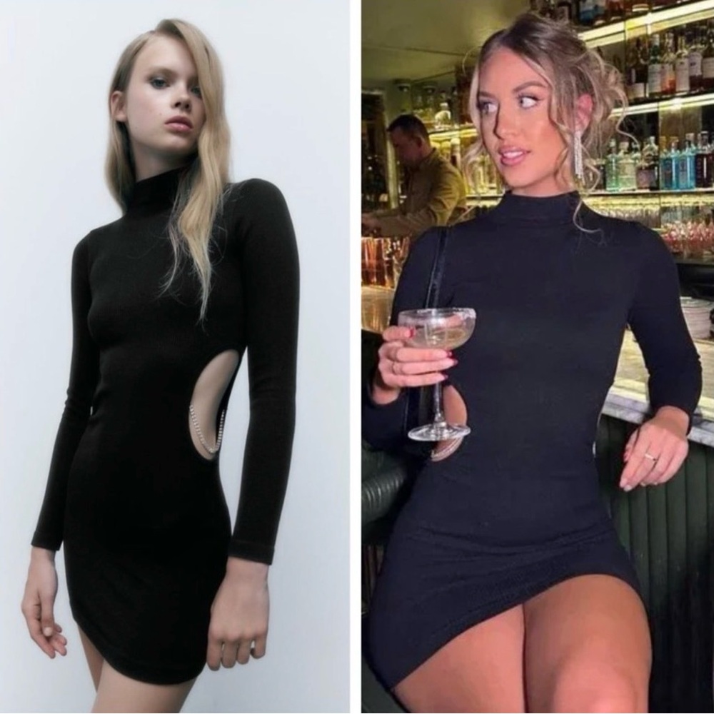 ZARA NWT Seamless Jewel Elegant Black Side Cut-Out Mini Dress